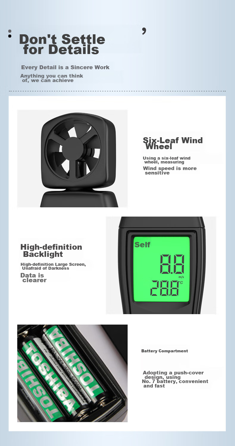 Xima AS816 Anemometer, Wind Thermometer, Wind Speed Meter, High-Precision Wind Speed Measuring Instrument 8