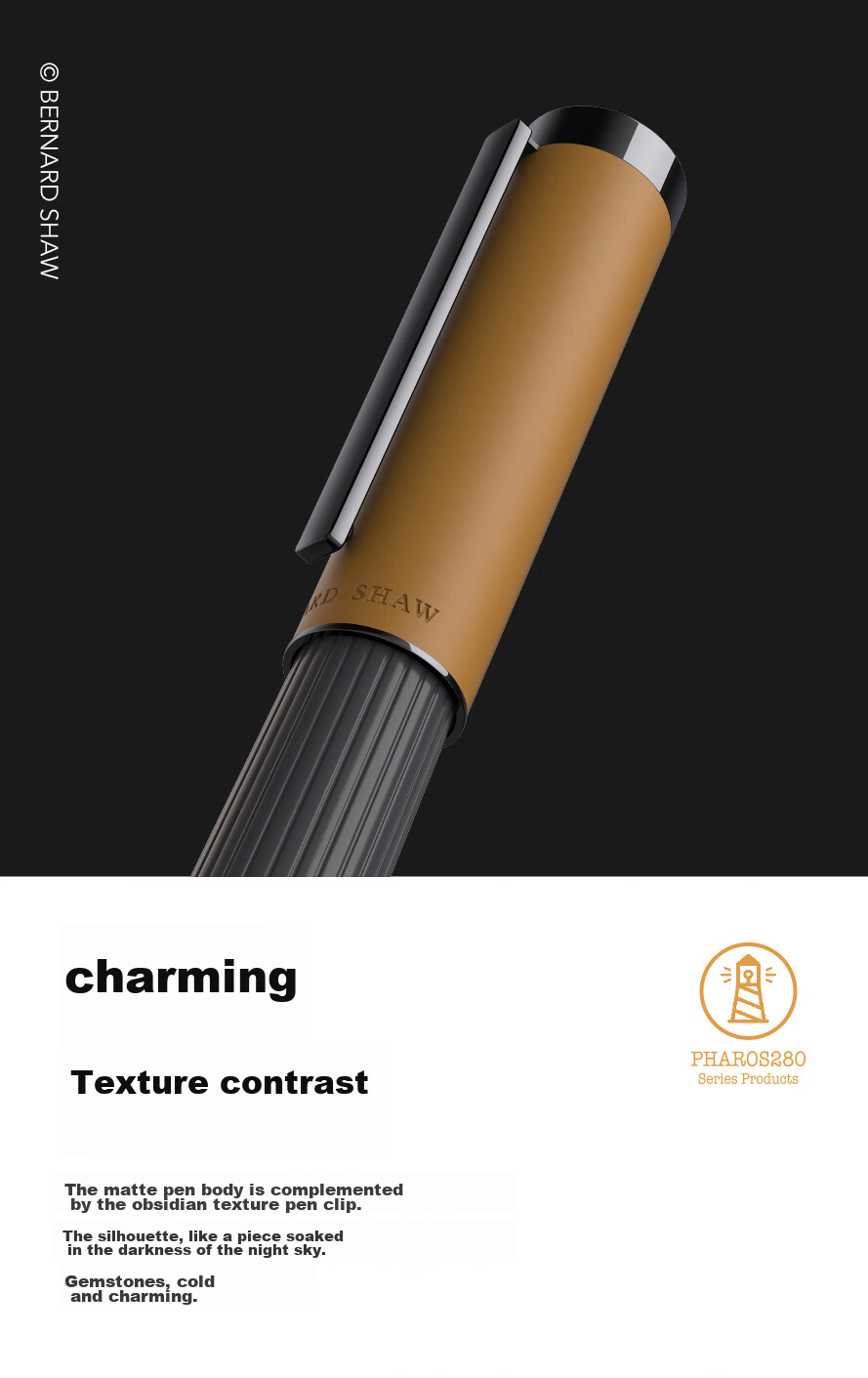 Bernard Shaw Mid-Autumn Festival And National Day Gift Ballpoint Pen High-End Luxury [Lighthouse] Micro-Glow Orange Ultimate Pen Refill Gift Box Set Premium Business Office Men's 3