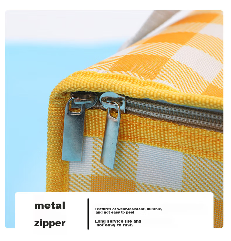 JOYTOUR Insulated Picnic Bag, Outdoor Portable Folding Camping Lunch Box Bag, Cold Storage Bag, Travel Picnic Basket, Yellow And White Checkered Patter 8