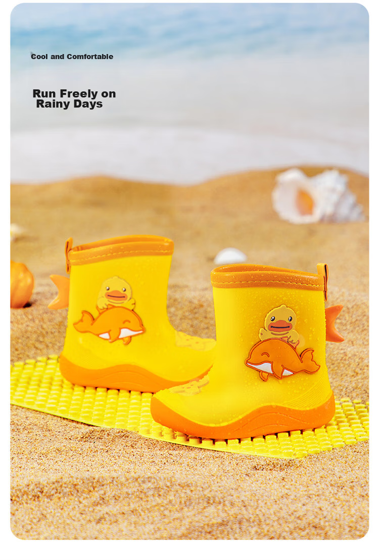 B.Duck Children's Rain Boots, Cute Cartoon Design for Boys And Girls, Mid-Calf Waterproof Rain Boots, Summer Style, Model 5914, Blue Color, Size 24 2