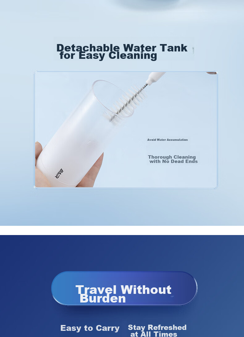 BAIR Professional Portable Water Flosser, Retractable Portable Orthodontic Cleaning Ultrasonic Water Flosser for Braces, Dental Cleaning Device Gift Box Set V3 Freedom White 8