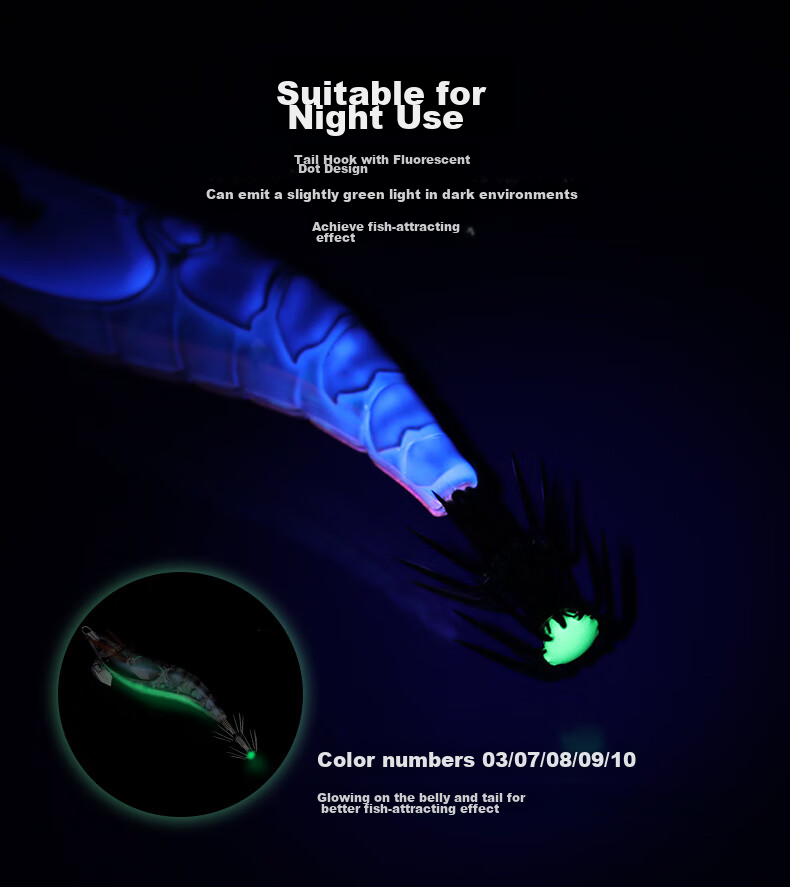 Guowangluya Lure Bait Wooden Shrimp Artificial Bait Squid Blowgun Fluorescent Rocket Squid Bait Glow-In Umbrella Hook Squid Hook 8