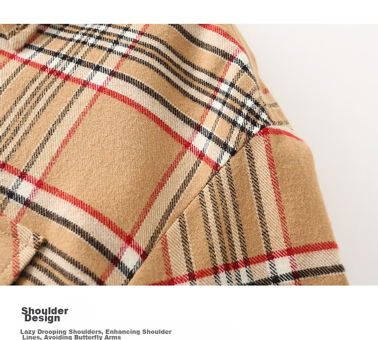 Dme [Retro Commuter Layered Plaid] Simple Loose Drop-Shoulder Shirt, Contrasting Color Warm Blouse, Women's Top 7