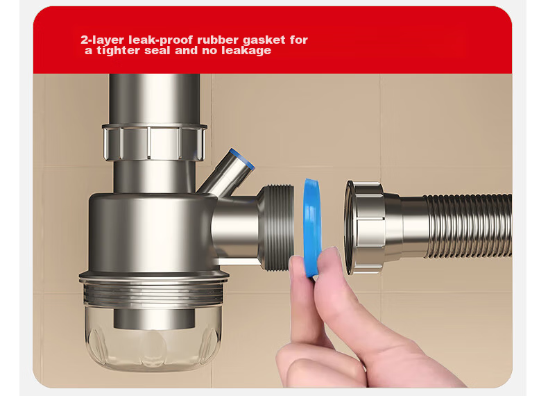 DU PONT Kitchen Sink Drain Pipe Fittings, Sink Drain Assembly, Double Sink Drainage System, Pipe Set for Washing Dishes And Vegetables, PJ022 10