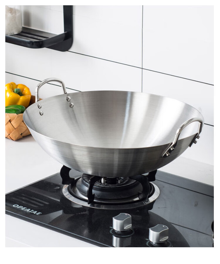 Universal Stainless Steel Wok 55cm Chef-Grade Double-Handle Commercial Round Bottom Stir-Fry Pan No Coating Large Pot for Restaurant Cafeteria 3