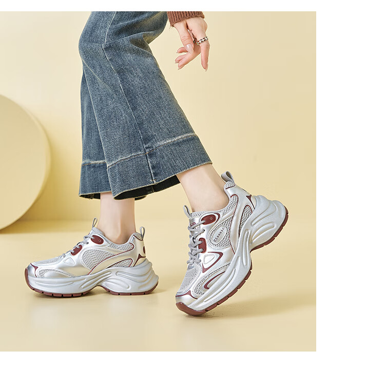ZHR Dad Shoes for Women, Retro Thick-Soled Casual Shoes, Comfortable Mesh Breathable Sports Shoes for Women, JT07, Silver Gray, Size 37 24
