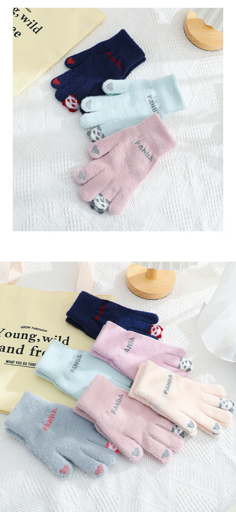 XUEXIMAN Women's Winter Cold-Resistant Thickened Fleece Knitted Gloves Windproof Cute Touchscreen Gloves 6