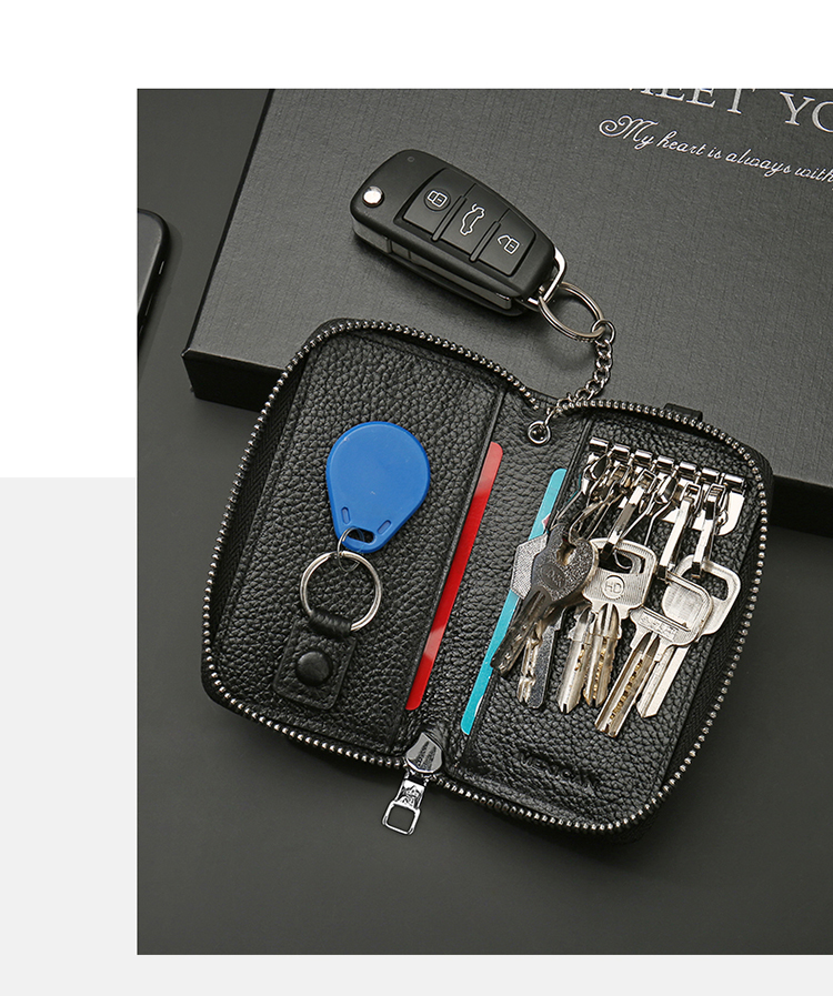 MEXICAN Car Key Case, Unisex Leather Card Holder with Zipper, Coin Purse, Multifunctional Key Ring, Black 3