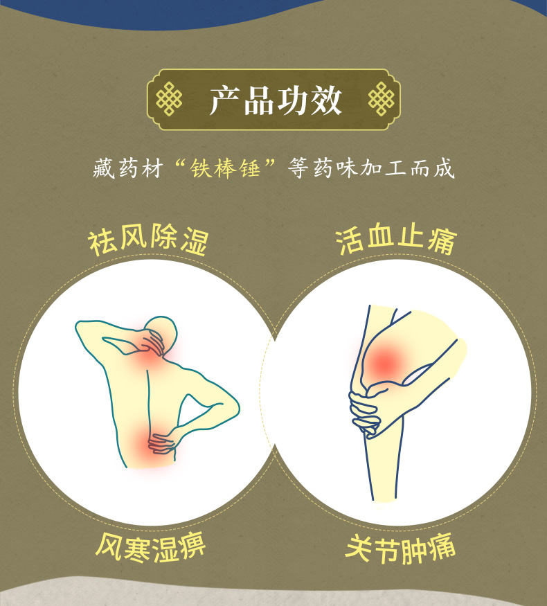 奇正 铁棒锤止痛膏 6贴 膏药祛风除湿止痛用于风寒湿痹关节肿痛跌打