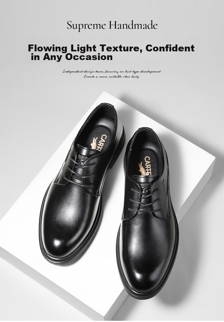 CARTELO Leather Shoes for Men, Business Formal Dress Shoes, Casual New Style Heightening Derby Shoes, Wedding Soft-Soled Breathable Groom's Shoes, British Style 1