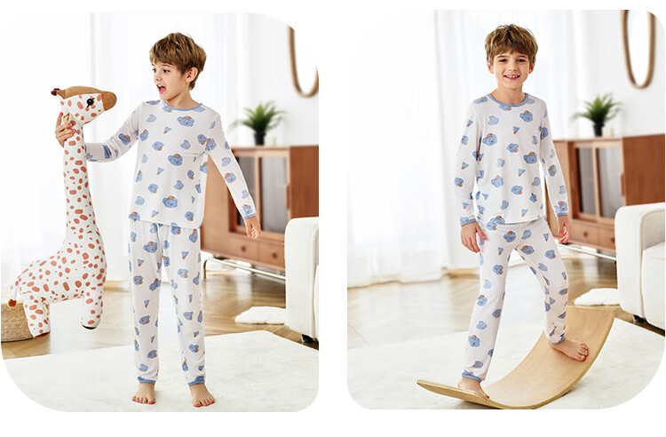YEEHOO [50S Lenzing Modal] Children's Pajamas, Ultra-Soft Comfortable Lightweight Skin-Friendly Amino Acid Loungewear, White, Size 130 13