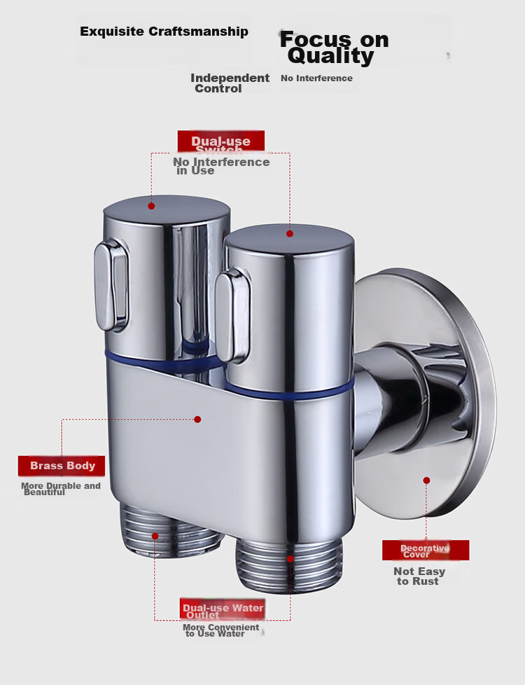 Larsd Angle Valve One-To Dual-Use Angle Valve, Triangular Valve, Eight-Shaped Valve, Washing Machine Faucet, One Inlet Two Outlets LX114T 3