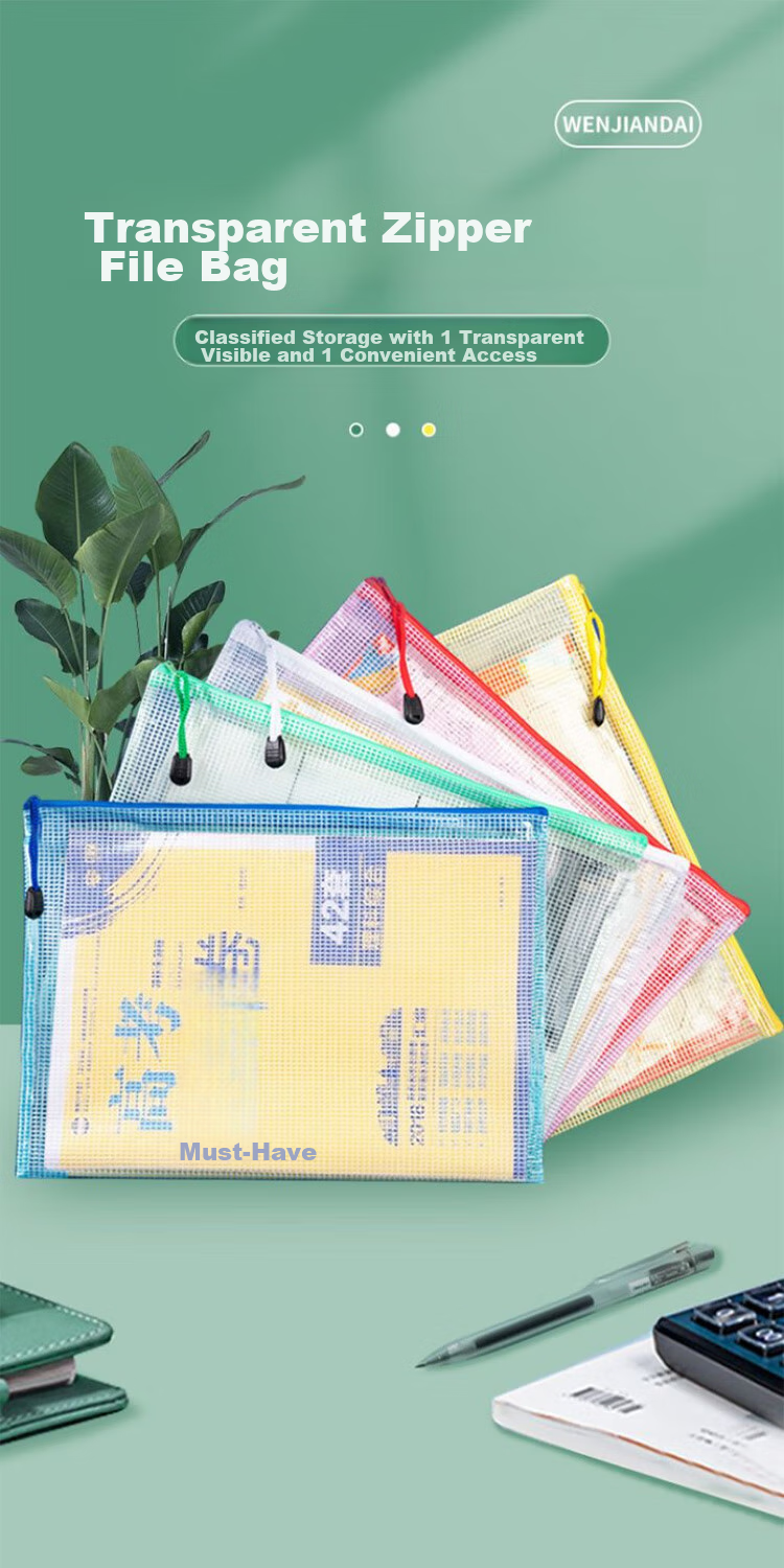 Ouliwen A4 Waterproof Mesh Document Bag, Zipper Pouch, Transparent File Folder, Student Exam Paper Subject Classification, Office Financial Document Storage, White, Pack of 5, 3C Digital Full Mesh Low Price 1