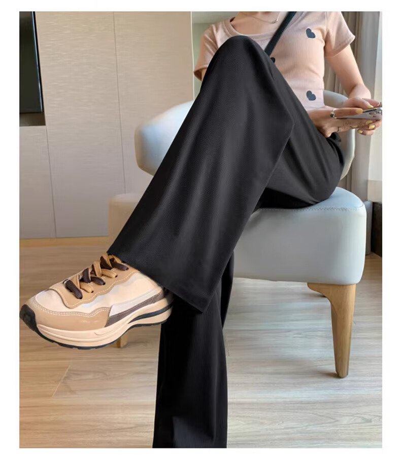 LangSha Ice Silk Wide-Leg Pants for Women, Spring And Autumn Thin Style, Sun Protection, Straight High-Waist Draping Loose Casual Loungewear Cool Pants 11