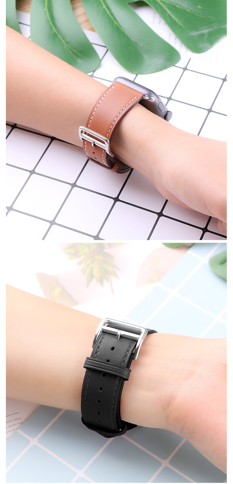 BHO Compatible Apple Watch Band, Suitable for Apple Watch S12/S11 Hermès Leather Strap, IWatch S10/9/8/7/6/Ultra4/SE3/2 Genuine Leather Strap 10