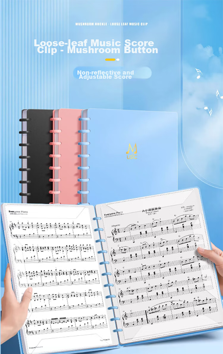 SUNWOOD 30 Sheets 60 Pages A4 Mushroom Clip Music Folder, Sheet Music Folder Document Holder, Guitar And Guzheng Score Folder, Staff Paper Folder, 1387-30 Pink 1