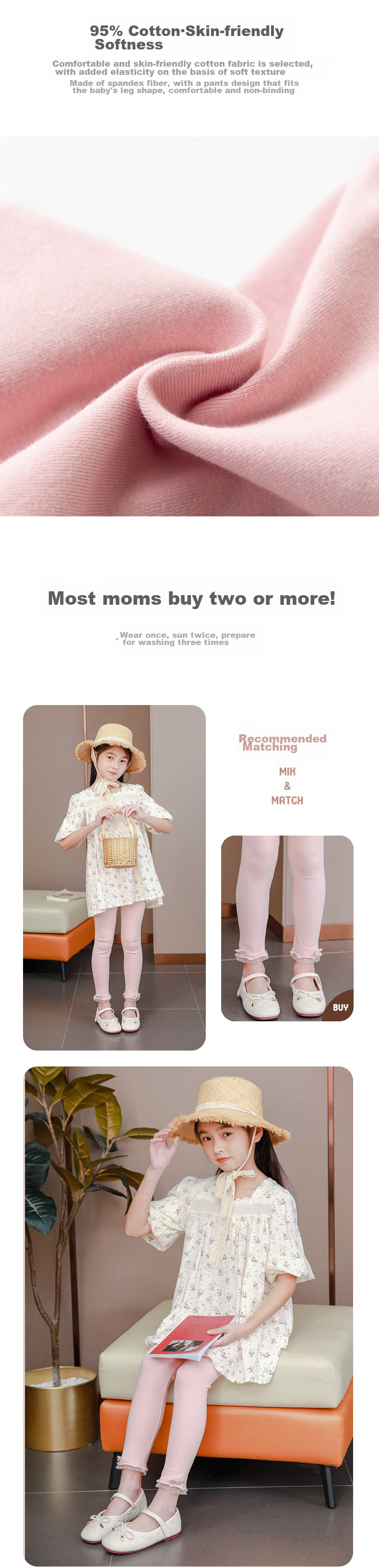 Babyprints Children's Leggings, Baby Cotton Pants, Sweet Girls' Outer Wear Long Pants, Spring And Autumn Versatile Base Pants, White, Size 140 2