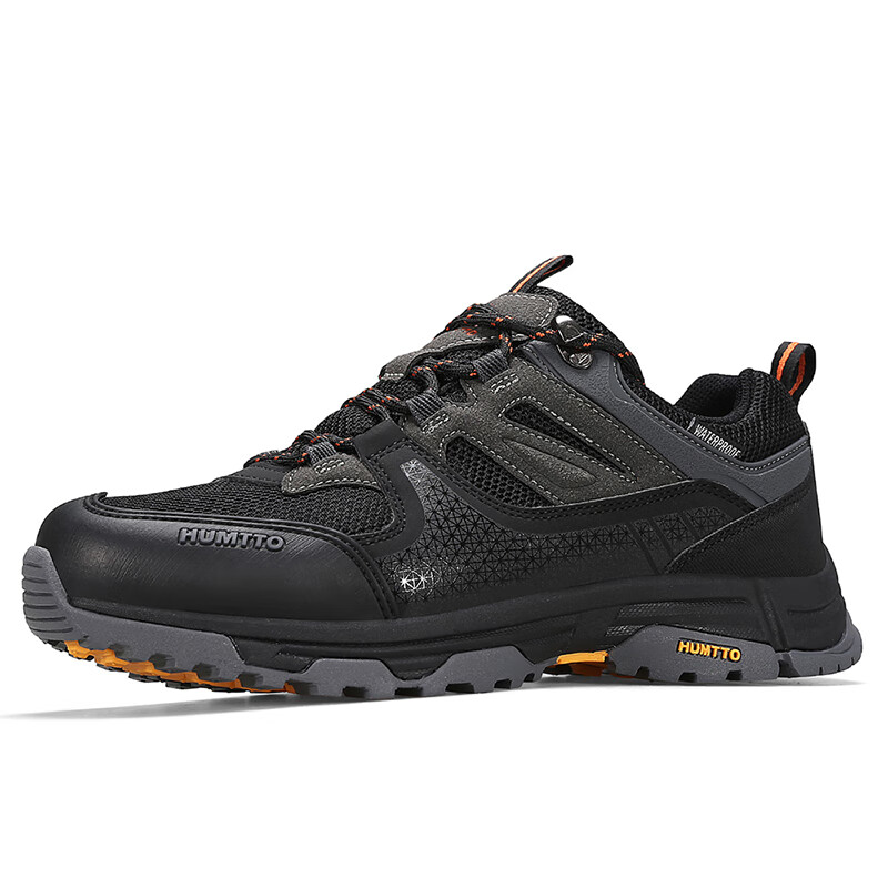 HUMTTO Waterproof Hiking Shoes, All-Season Low-Top Men's Non-Slip Trekking Shoes, Outdoor Casual Men's Footwear, Black/chestnut Color, Size 40