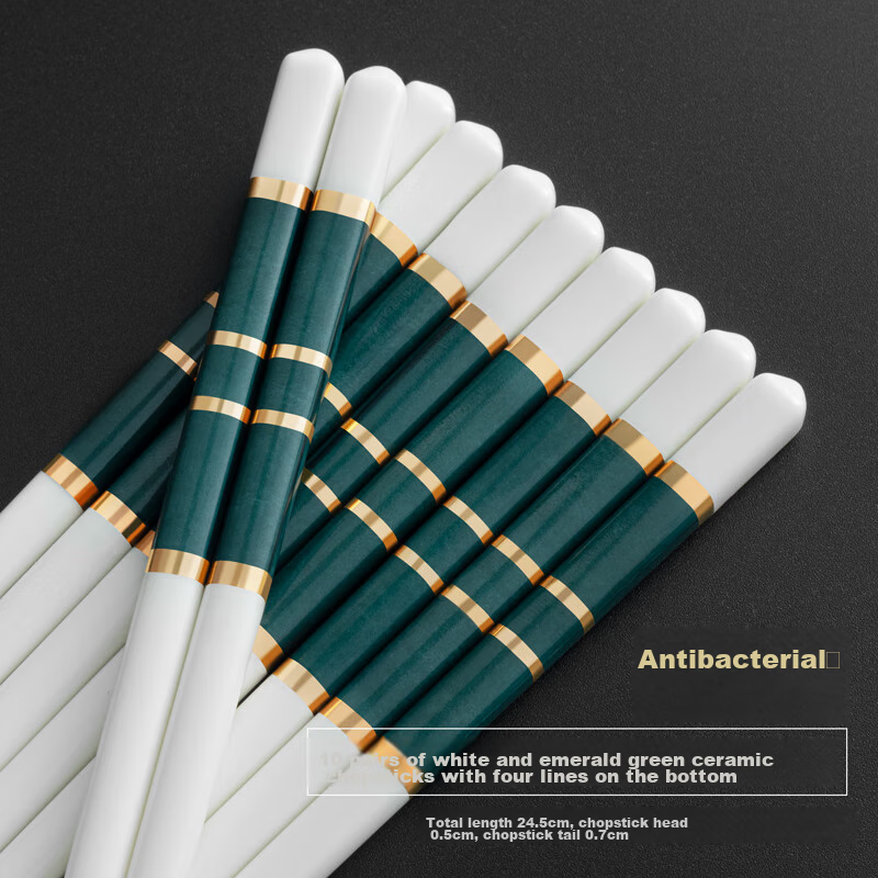 Qianianlianmu High-End Ceramic Chopsticks, 99.9% Antibacterial Rate, Non-Slip, Premium Household And Hotel Tableware, 10 Pairs Set, Kz0333