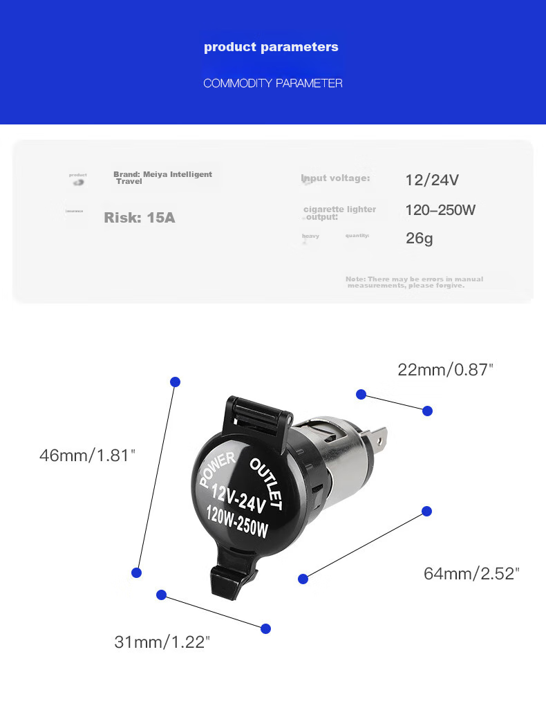 Meiyazhixing Car Cigarette Lighter Socket, 12V/24V Cigarette Lighter Socket Accessory, High-Power Car Cigarette Lighter Power Socket 2