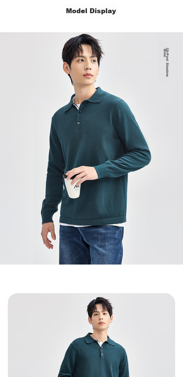 Giordano Men's Shirt Collar Knit Sweater, Anti-Pilling Lapel Sweater, Pure Cotton Men's Long-Sleeve Polo Shirt 18054612 8