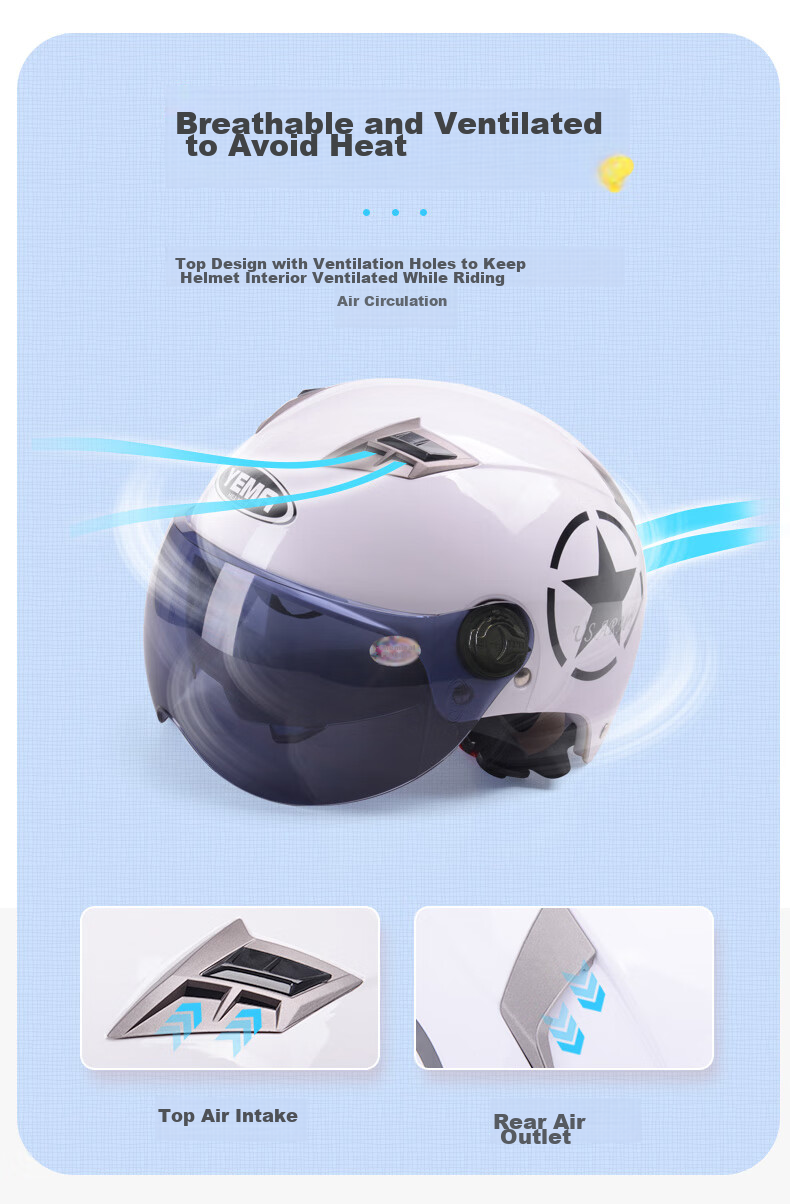 YEMA 3C Certified 329S Electric Motorcycle Helmet, Summer Dual-Lens Half Helmet for Men And Women, Sun Protection Safety Helmet, One Size Fits All, White with Clear Long Visor 11