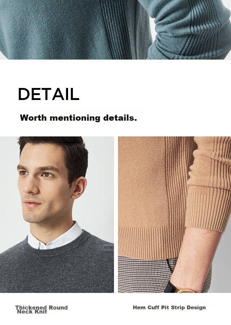 FIRS [100% Wool] Men's Sweater, Long Sleeve, Autumn Business Casual, Soft And Skin-Friendly Pullover Base Layer 9