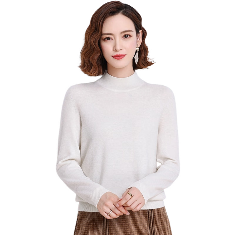 Hengyuanxiang 100% Pure Wool Sweater, Women's Semi-Turtleneck, Loose-Fitting Base Layer, Autumn And Winter Fashion Women's Clothing, Knitted Top