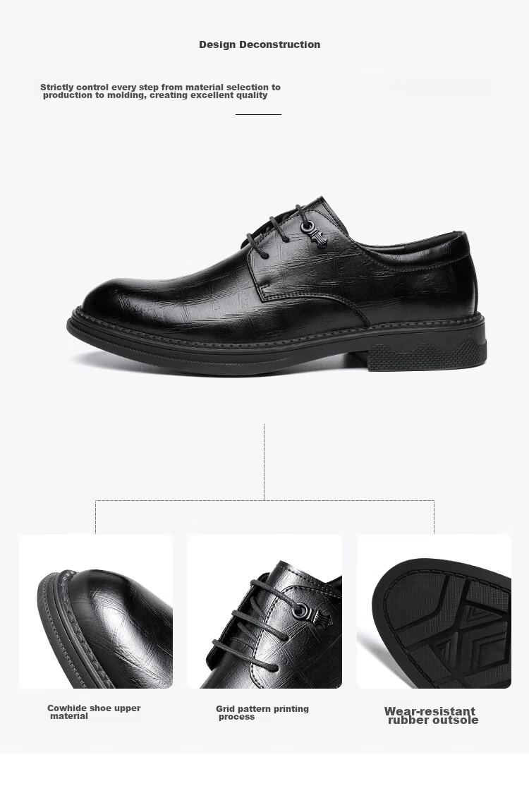 CARTELO British Trendy Plaid Formal Shoes for Men, Business Leather Shoes, Soft Cowhide Low-Top Men's Shoes 9541 Black 38 6