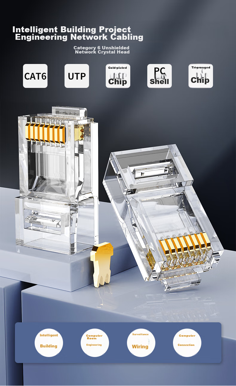 CNCOB Cat6 Professional Unshielded Gigabit Gold-Plated RJ45 Ethernet Cable Connector, Cat6 Crystal Head, 10 Pieces/bag, CN-2001 1