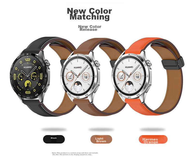 KMaxAI Leather Watch Strap Compatible with Huawei Watch GT 6/5 46mm, Watch 4/3/2 Pro, Creative Magnetic Top-Grain Cowhide Leather Strap for Men And Women Business Watches, Brow 2