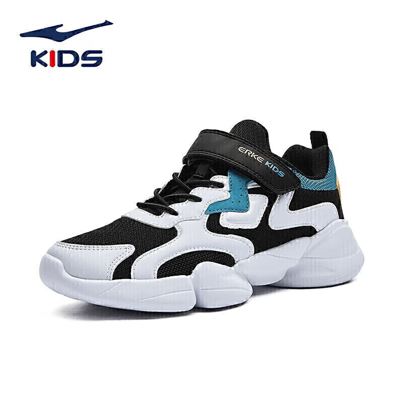 ERKE Children's Shoes, Boys' Regular Jogging Shoes for Young And Middle-Aged Kids, Children's Sports Shoes, 63122120096, Black/white, Size 32