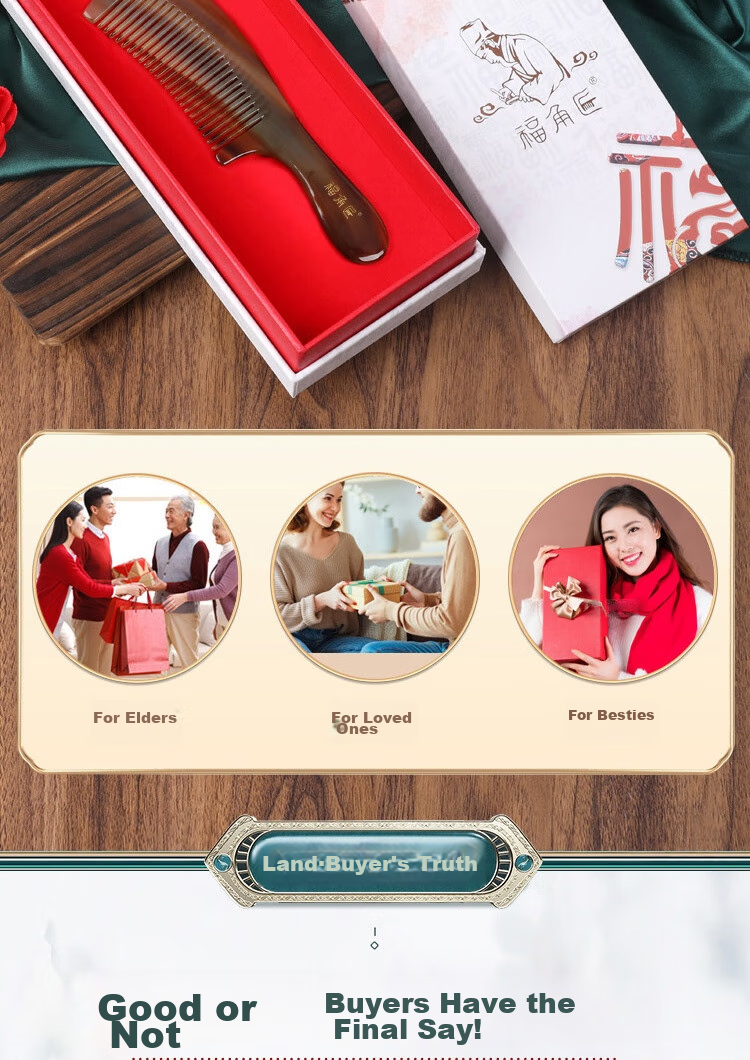 Fujiaojiang Thickened Massage Natural Yak Horn Comb, Birthday Gift for Women, Valentine's Day Present, Mid-Autumn Festival Gift, Practical Gift Box for Girlfriend, Wife, Mother, Elders And Seniors 11