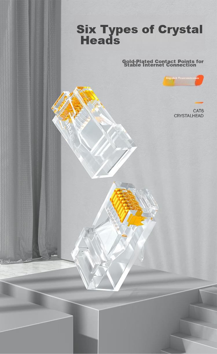 SAMZHE Cat6 Gigabit Engineering Crystal Head, Gold-Plated RJ45 Crystal Head, Cat6 8-Core 8P8C Computer Network Connector, 100 Pieces, FK-6100 2