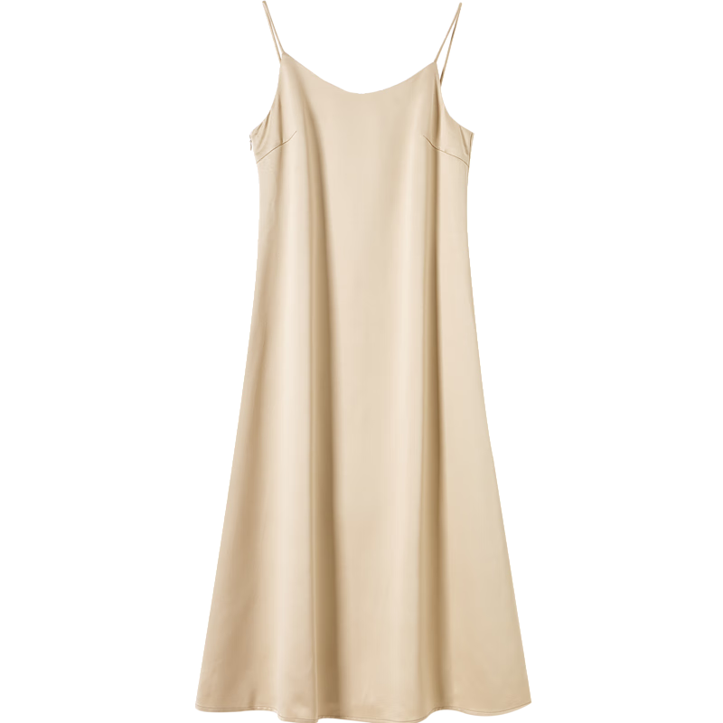 Dme [Nijin Suiyue] Summer Shiny Satin Elegant V-Neck Slimming X-Shaped Spaghetti Strap Dress, Mid-Length for Wome