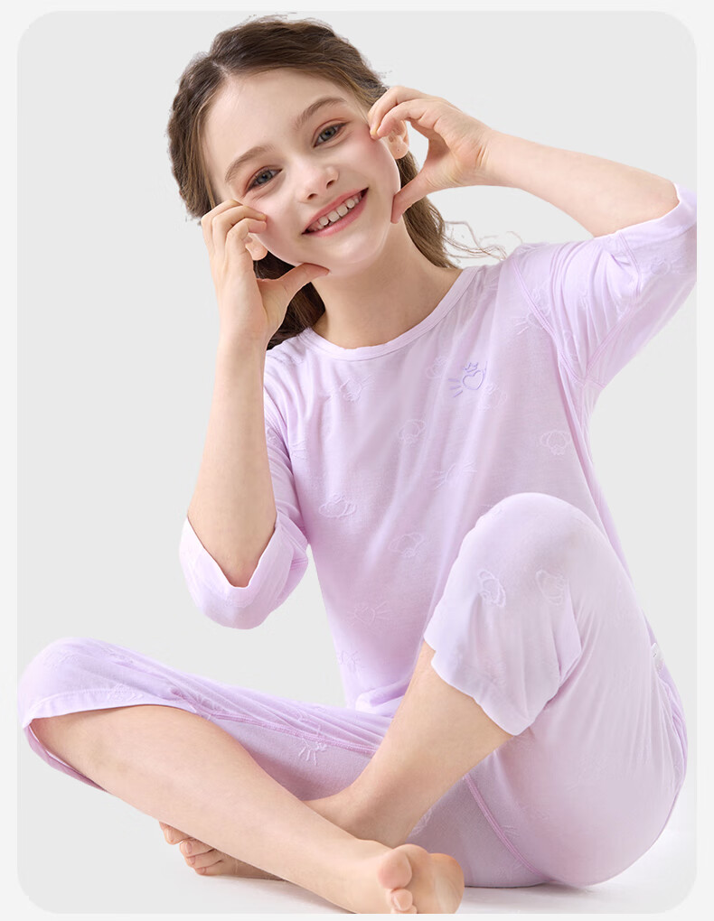 Duomiaowu Girls' Pajamas Children's Modal Home Wear Set Big Kids Summer Thin Ice Silk Air Conditioning Clothes 11904 Pink 160 7