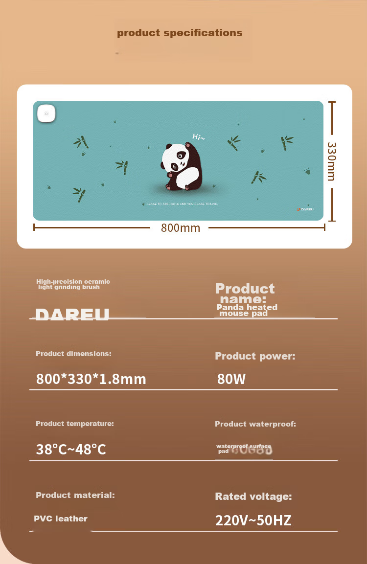 DAREU 800*330*1.8mm Panda Fast Heating Mouse Pad, Large Intelligent Heating Computer Keyboard Warming Pad, Desk Mat, Blue And Green Color, Wuxing Chujiie 12