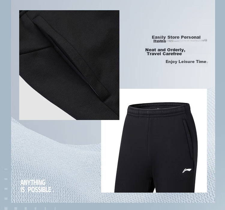 LI-NING Men's Autumn Winter Fleece-Lined Sports Pants Comfortable Warm Plus Size Casual Cotton Running Training Jogger Sweatpants 10
