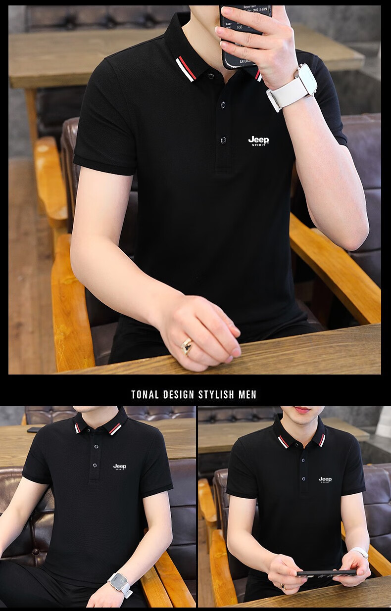 JEEP SPIRIT Men's Short Sleeve T-Shirt Summer Polo Shirt Casual Versatile Top Blue Green 3XL 19