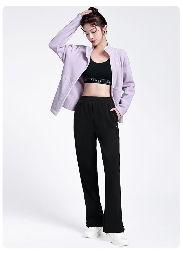 CAMEL Fleece-Lined Thickened Women's Loose Straight-Leg Pants for Running And Yoga Sweatpants Y23CY05013 Light Floral Gray S 24