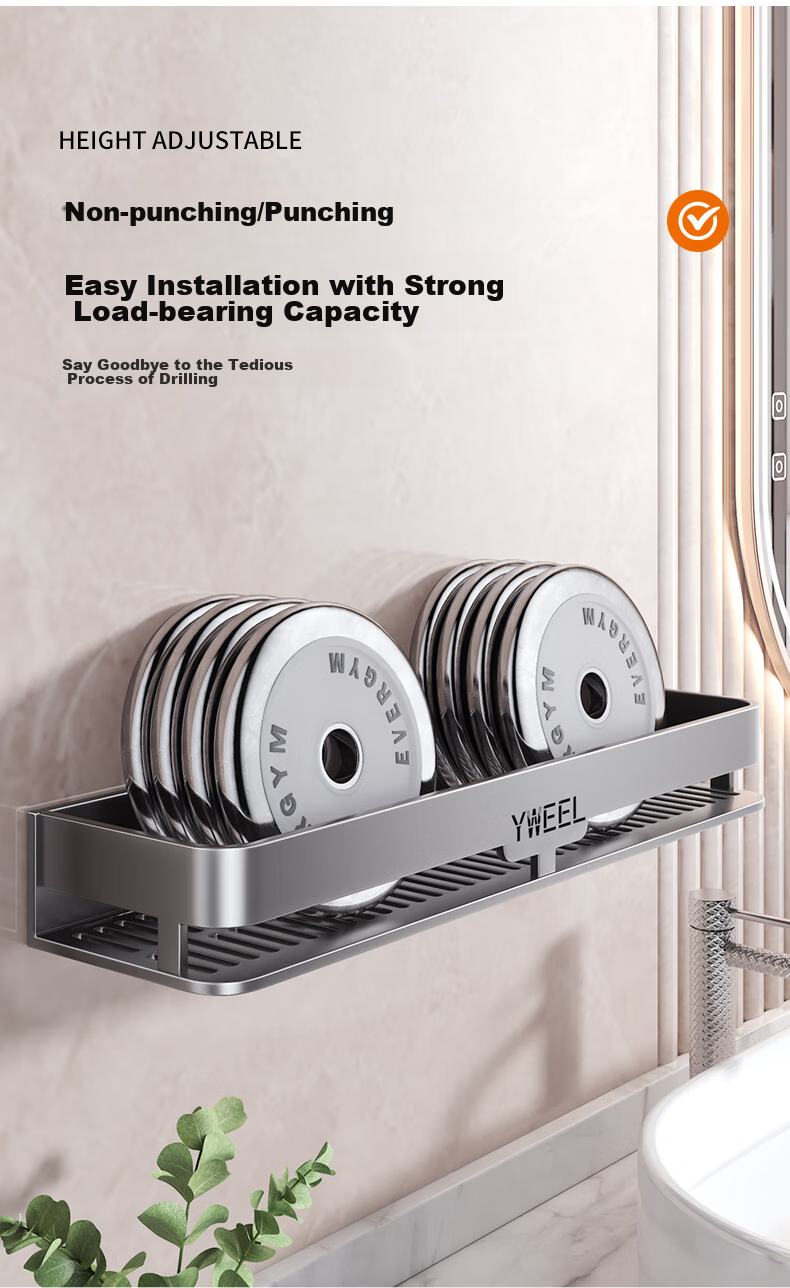 Yweel Bathroom Storage Rack, Space Aluminum No-Drill Toilet Washbasin Kitchen Storage Wall-Mounted Bathroom Organizer Shelf 10