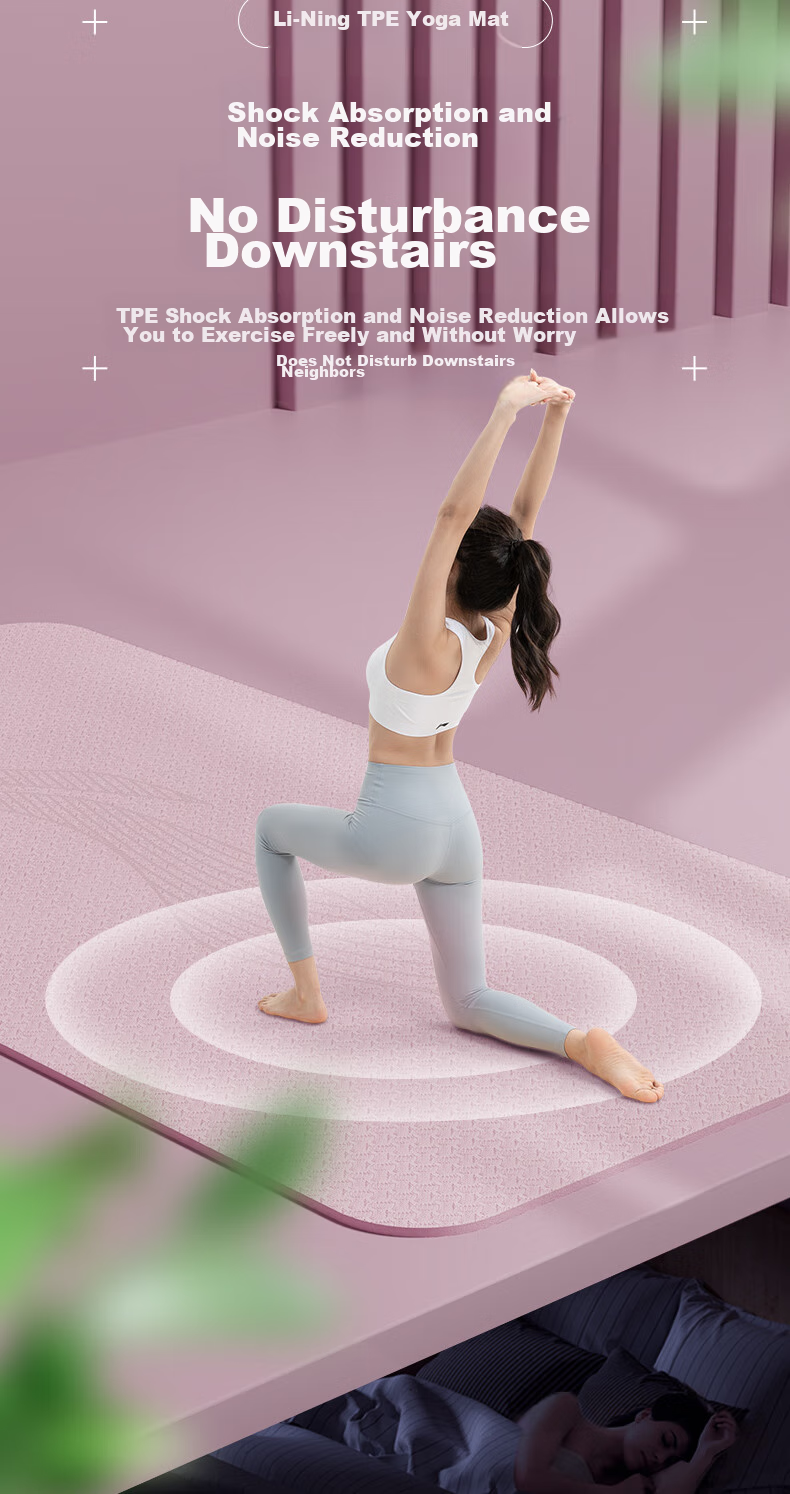 Li-Ning Yoga Mat, Double Size, Thickened, Non-Slip, Extra Large, Shock-Absorbing, for Jump Rope Exercises, Soundproof, Wide Exercise Mat, TPE Material 11