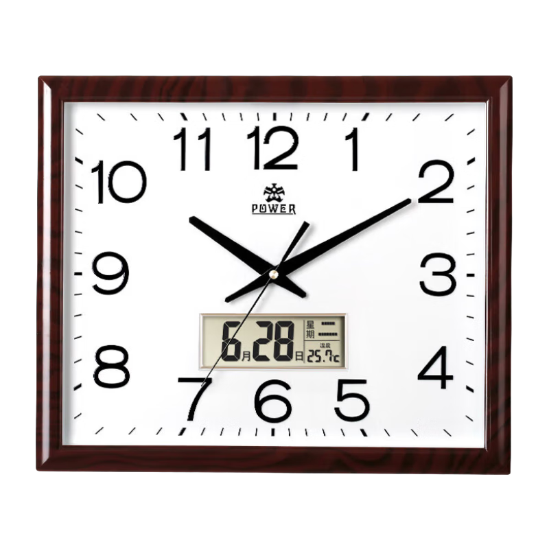 POWER Bawang Wall Clock, Large Square Timepiece, Wall-Mounted, New Model in 2024, Perpetual Calendar, Temperature Display, Office Use, Length 42cm