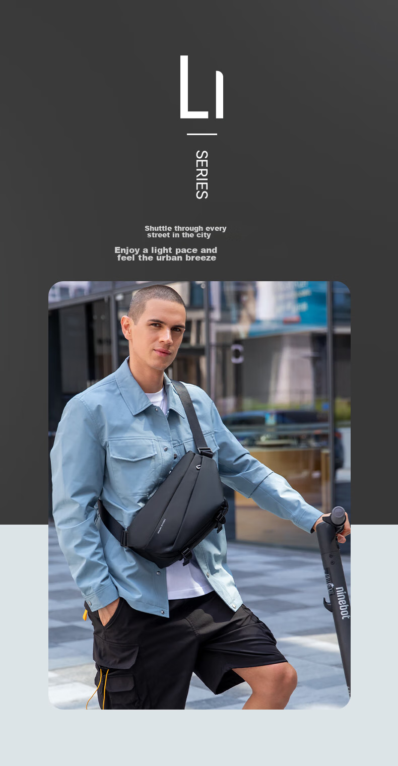 MARK RYDEN Shoulder Bag, Sports Large Capacity Crossbody Bag, Motorcycle Chest Pack, Trendy Multifunctional Messenger Bag for Men, MR6108 Elegant Black 2