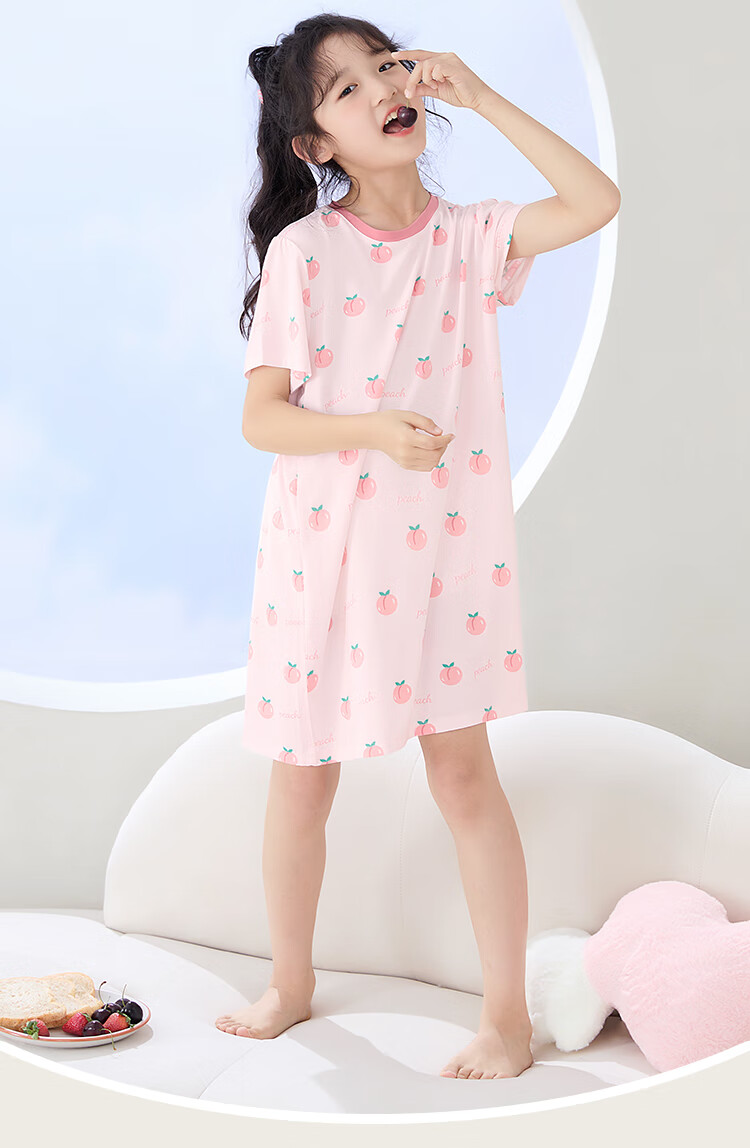 Hodohome Children's Summer Nightgown, Girls' 50S Modal Sleep Dress, Loose-Fitting Cool-Feeling Dress, Can Be Worn Outside, Size 350 140 13