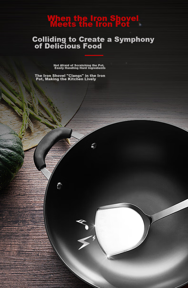 SUPOR Cast Iron Wok, 30cm, Non-Coated Flat Bottom Frying Pan, Scratch-Resistant, Wear-Resistant, Compatible with Induction Cooker And Open Flame 7