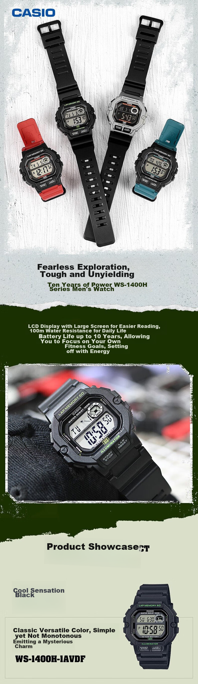 CASIO Watch for Men, Small Square Multifunctional Student Watch for Men And Women, Sports Pedometer Waterproof Digital Watch LWS-2200H 2