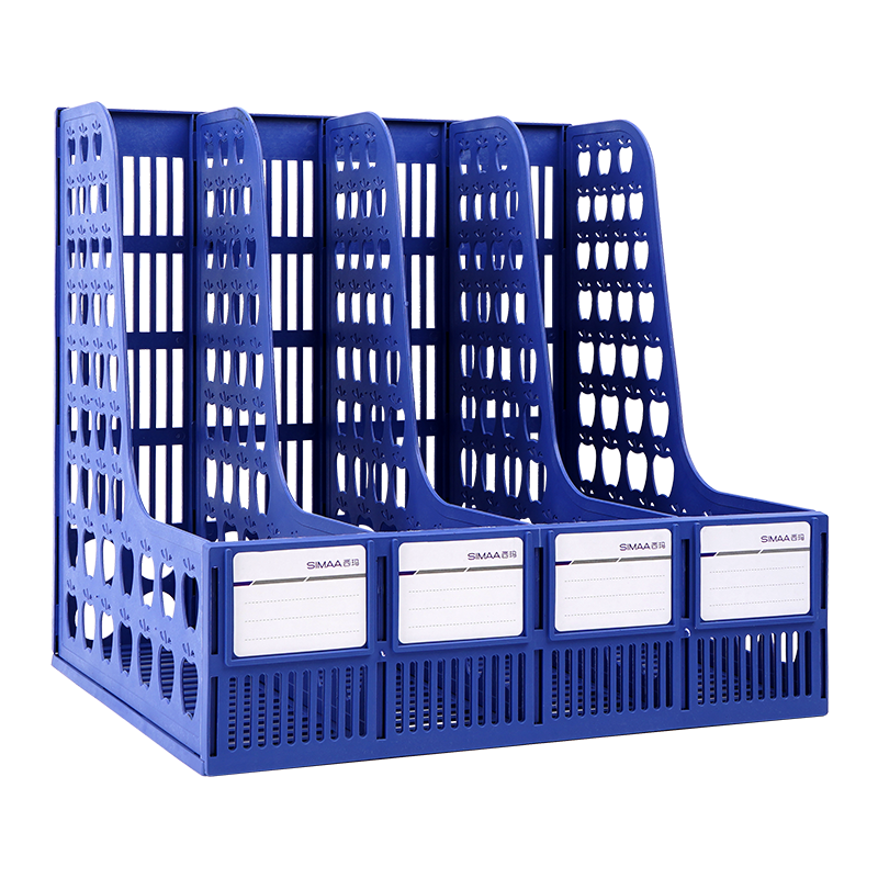 SIMAA Four-Section Hollow Desktop File Organizer with Labels, Office File Rack/file Holder/document Basket/document Storage Box, Business Blue, 6897