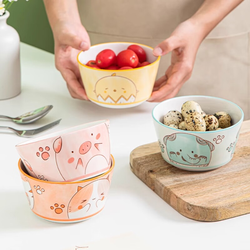 Миски керамические CERAMICS, набор из 4 штук, 4.5 дюйма, с дизайном "Милые животные", для дома, популярные, стильные