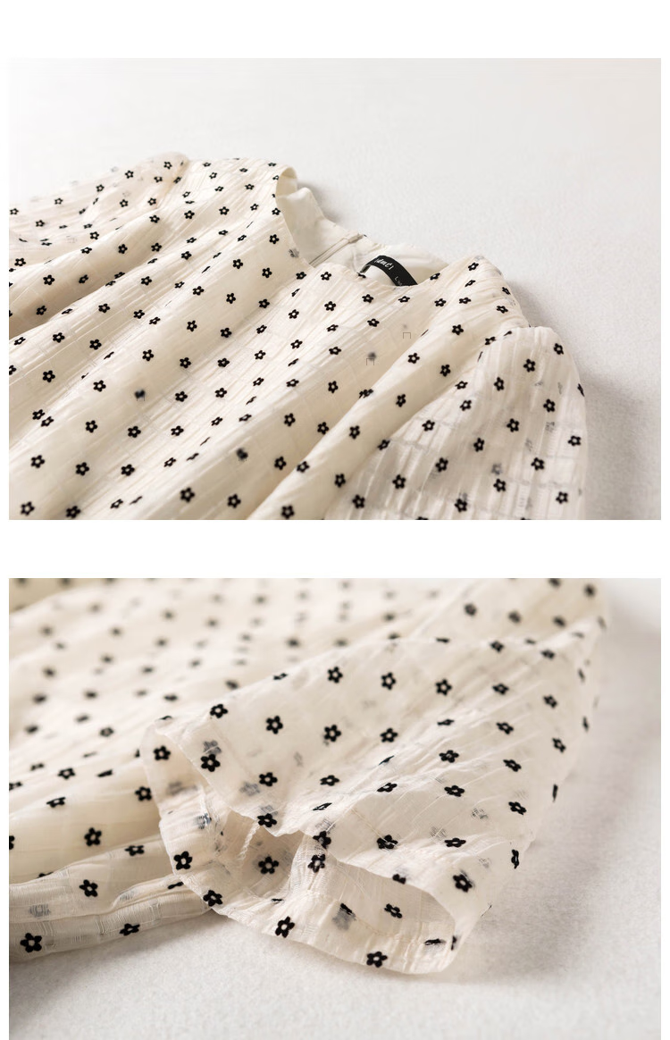 Dme [Puff Sleeve] Summer Flocked Floral Loose Dress for Wome 12